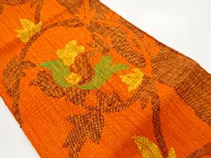 手織り真綿紬草葉模様織出し名古屋帯